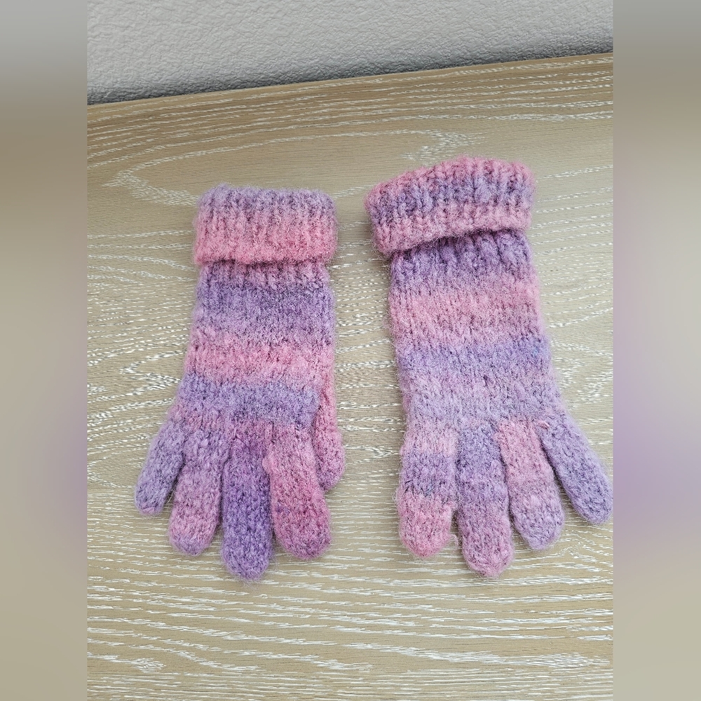 Soft Knit Winter Gloves – Ombre Pink/Purple – Acrylic Wool Blend